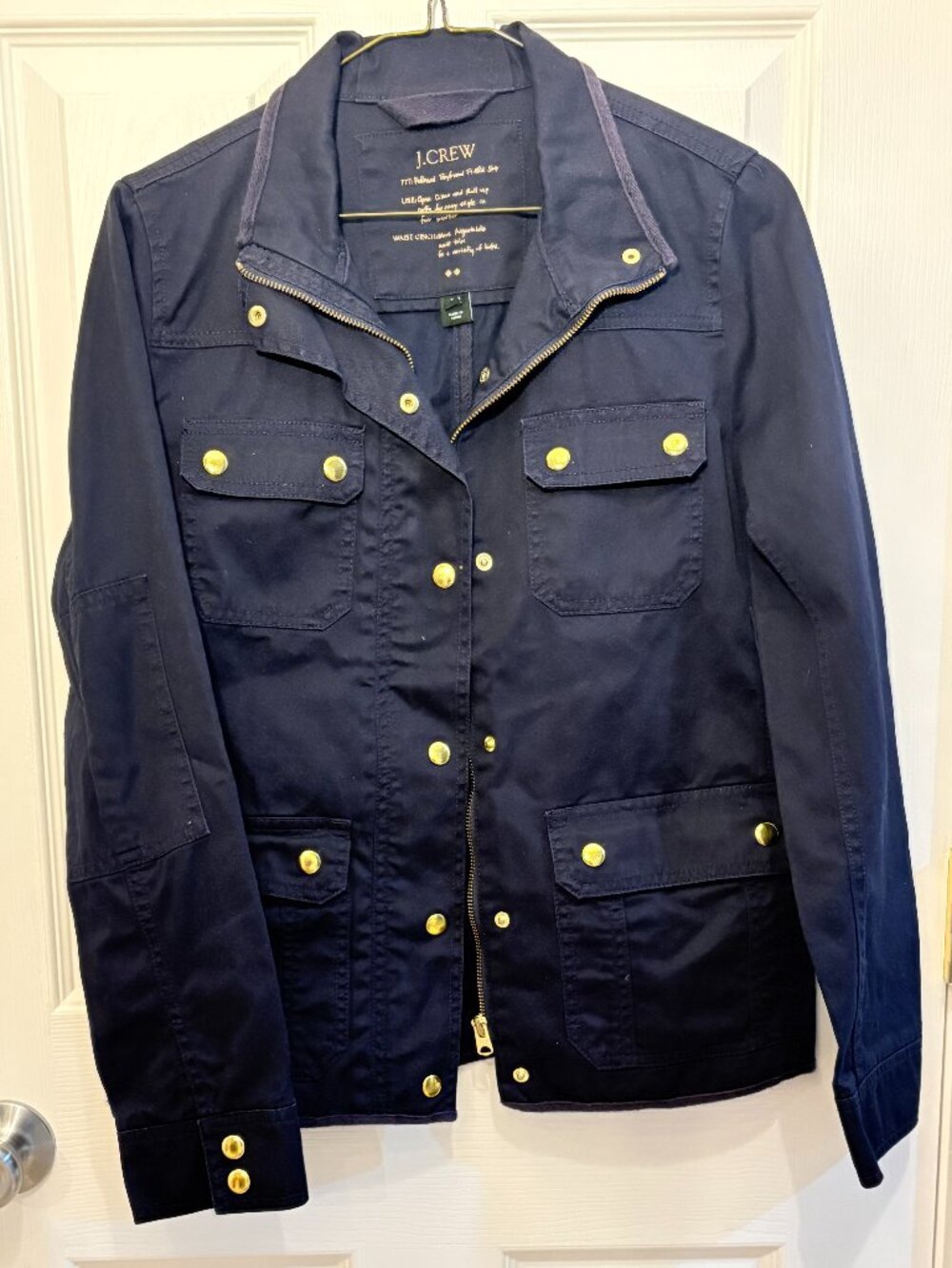 J.Crew Relaxed Boyfriend Field Jacket XS Navy Blue Gold Hardware Utility